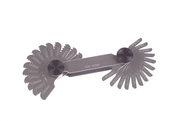 A screw pitch gauge is a tool for measuring screws in metric and imperial sizes