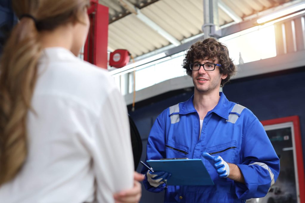 An automotive student learning shop workflow and customer communication